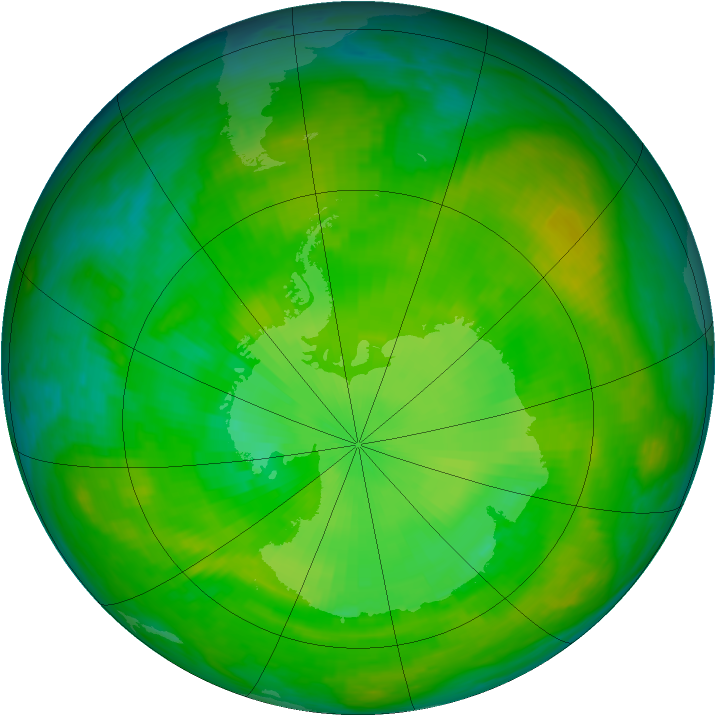 Antarctic ozone map for 14 December 1982